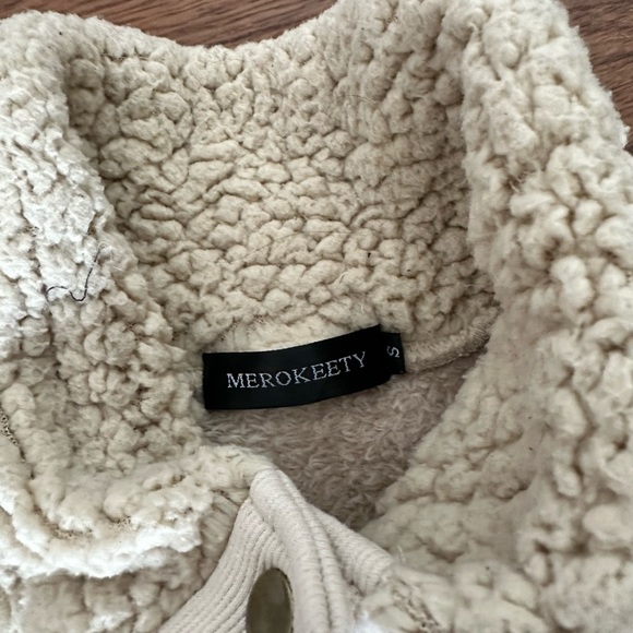 MEROKEETY Womens Long Sleeve Button Sherpa Jacket - Picture 5 of 6